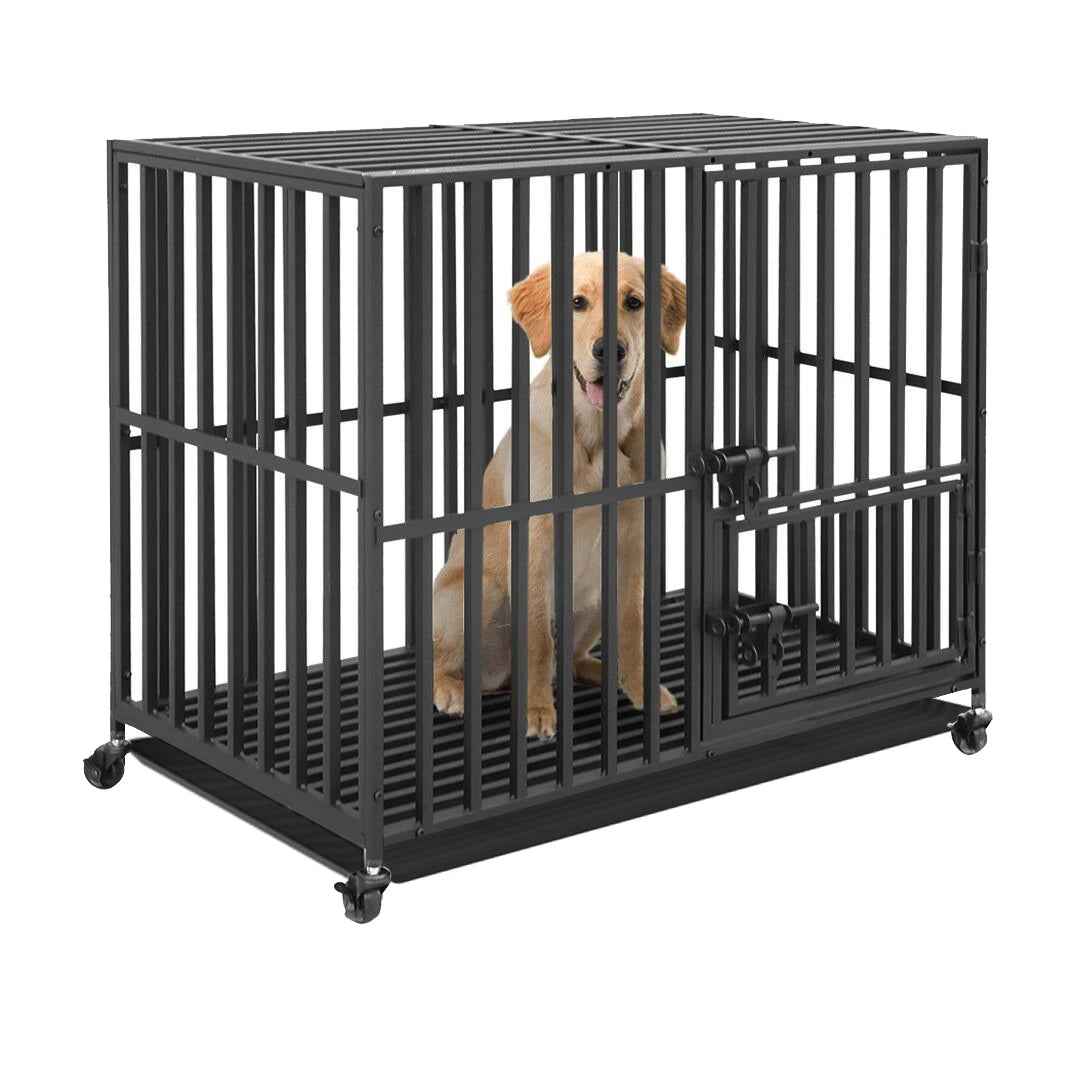 Stevige Hondenkooi met 3 Deuren en Wieltjes – Grote Metalen Hondenbench 37–46 Inch voor Grote Honden Binnen
