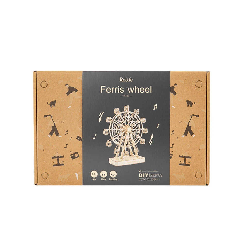 3D Houten Reuzenrad Bouwset – 232-Delig DIY Model met Muziekdoos – Mechanische Puzzel Cadeau voor Volwassenen en Tieners