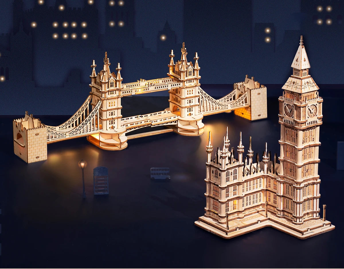 3D Houten Puzzel Tower Bridge & Big Ben – Doe-Het-Zelf Bouwmodel voor Kinderen en Volwassenen – Educatief Creatief Speelgoed