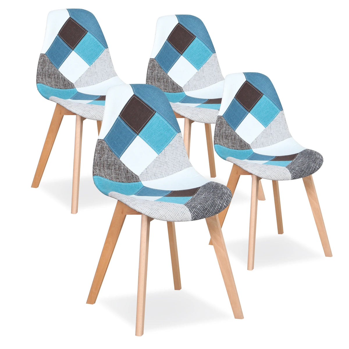 Set van 4 Nordic Patchwork Eetkamerstoelen – Moderne Comfortabele Stoelen voor Keuken en Woonkamer