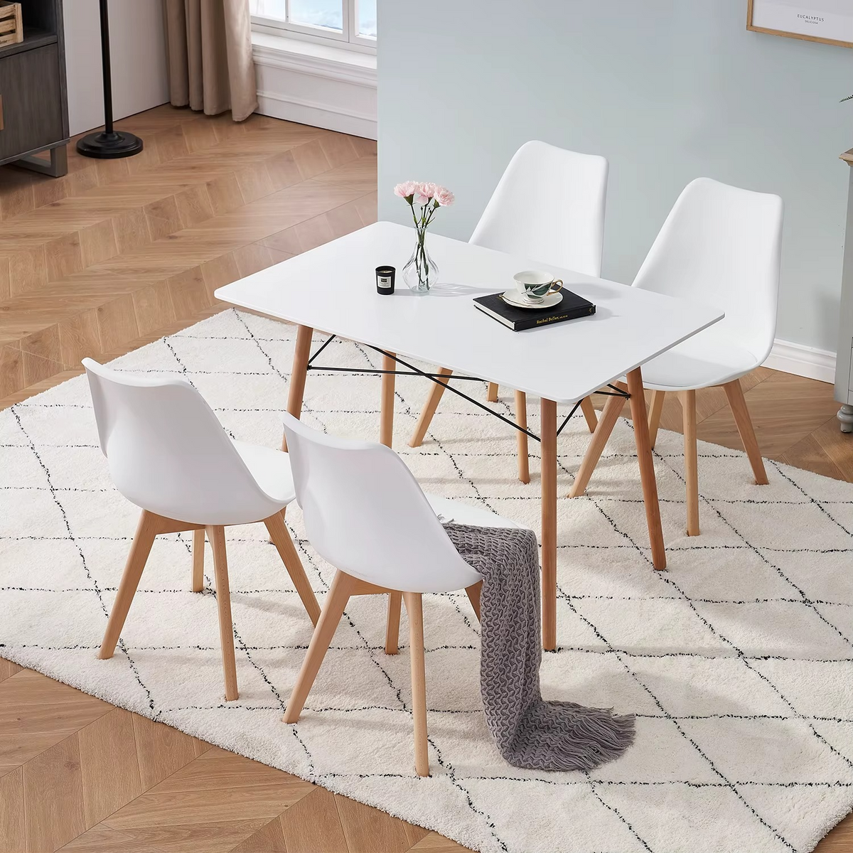 Set van 6 Eetkamerstoelen – Stoelen met Rugleuning & Beukenhouten Poten – Scandinavisch Design – Khaki