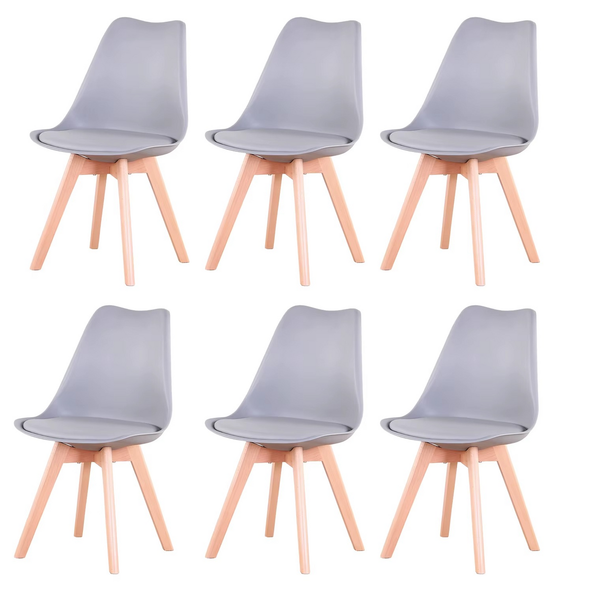 Set van 6 Eetkamerstoelen – Stoelen met Rugleuning & Beukenhouten Poten – Scandinavisch Design – Khaki