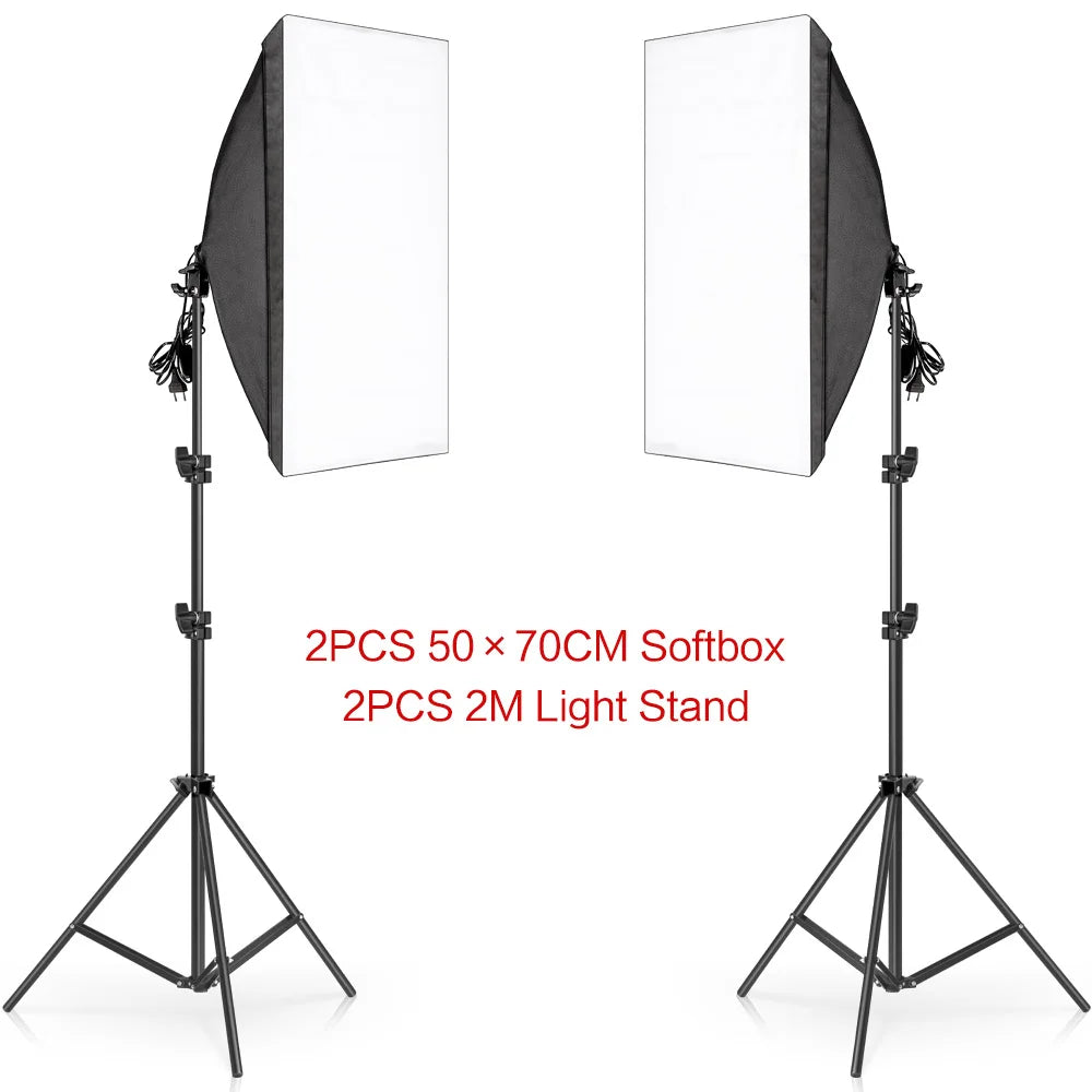 Professionele Fotostudio Softbox Set 2x 50x70 cm LED met Verstelbaar Statief – Studioverlichting voor Fotografie en Video