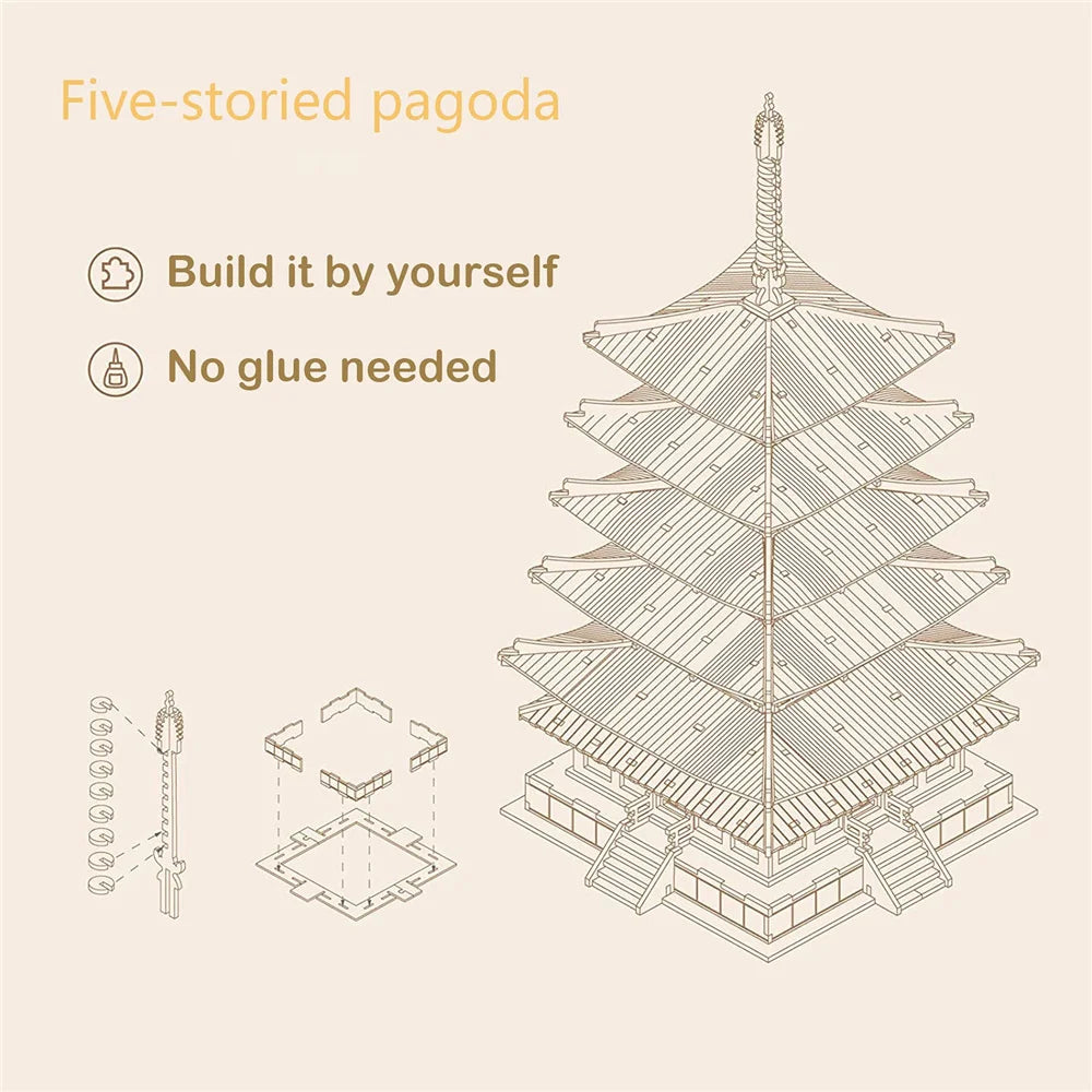 3D Houten Pagode Bouwset 275-delig – Creatief Bouwspeelgoed voor Kinderen en Volwassenen – DIY Puzzel en Decoratie