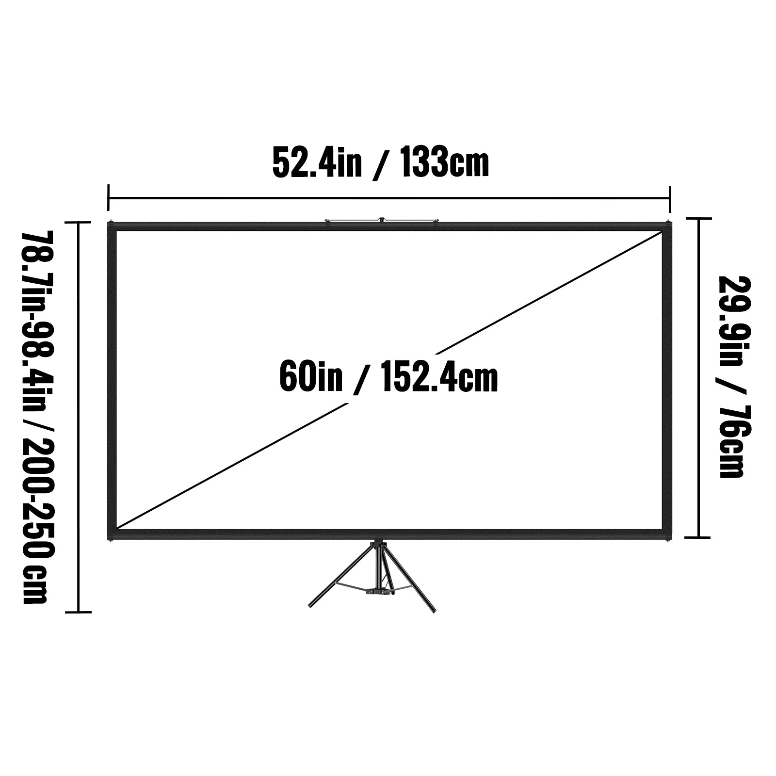 Draagbaar Projectiescherm met Statief 60-110 Inch 16:9 4K HD voor Thuisbioscoop en Presentaties