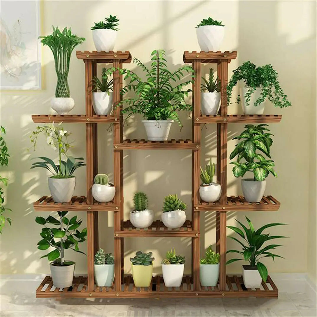 Houten Plantenrek 9 Niveaus – Grote Plantenstandaard voor Binnen & Buiten