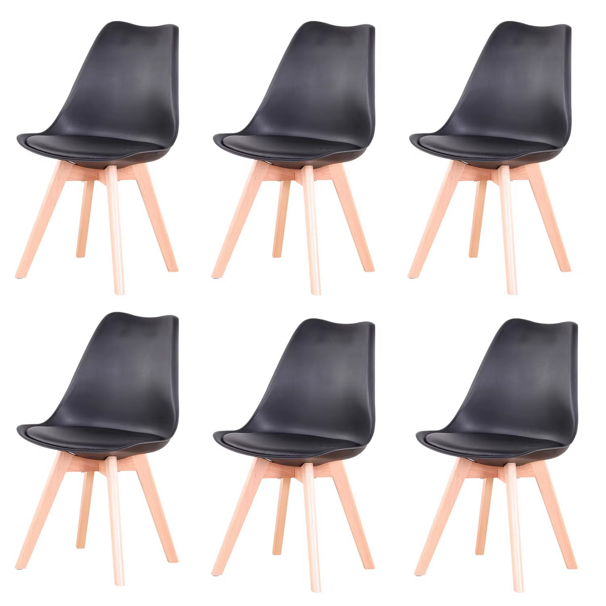 Set van 6 Eetkamerstoelen – Stoelen met Rugleuning & Beukenhouten Poten – Scandinavisch Design – Khaki
