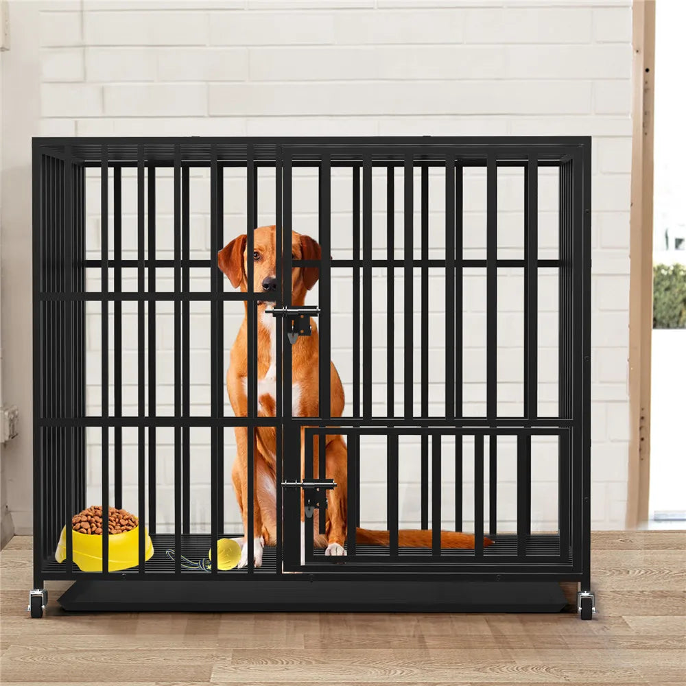 Stevige Hondenkooi met 3 Deuren en Wieltjes – Grote Metalen Hondenbench 37–46 Inch voor Grote Honden Binnen