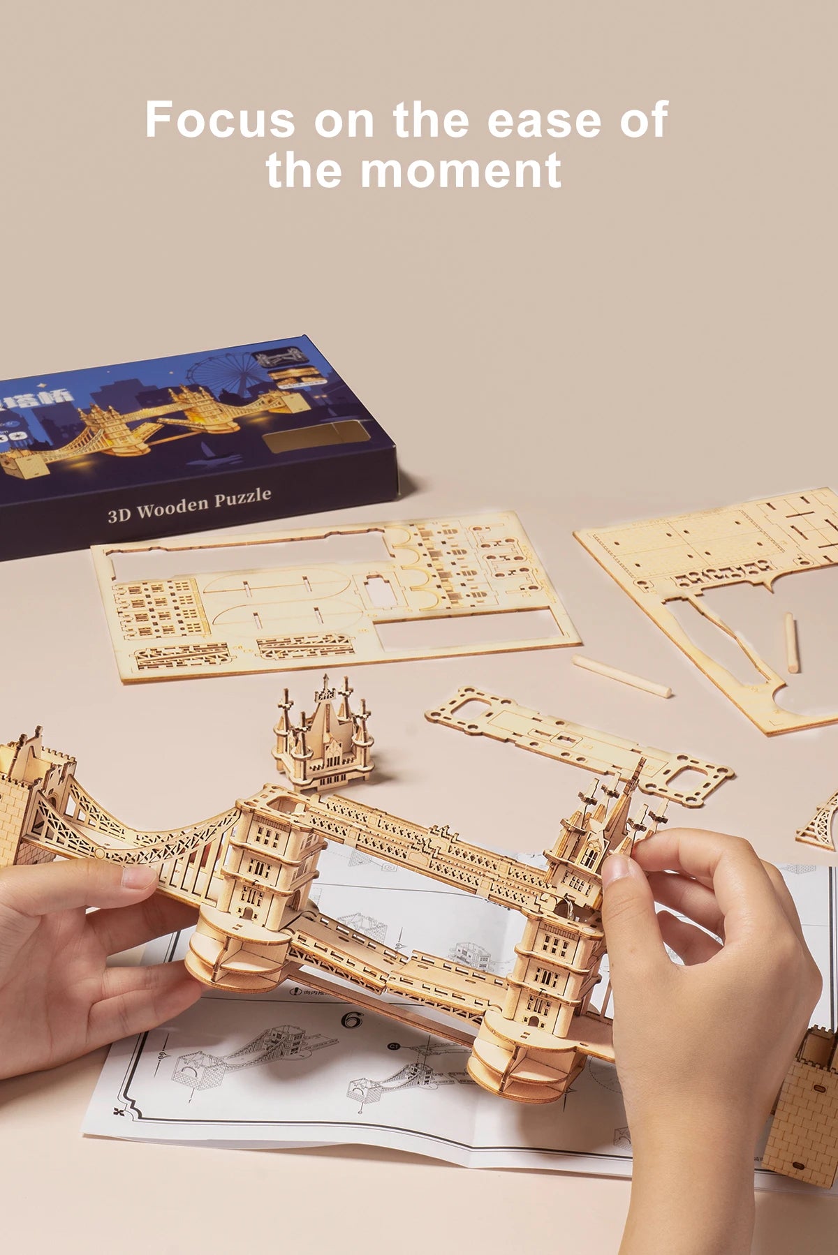3D Houten Puzzel Tower Bridge & Big Ben – Doe-Het-Zelf Bouwmodel voor Kinderen en Volwassenen – Educatief Creatief Speelgoed