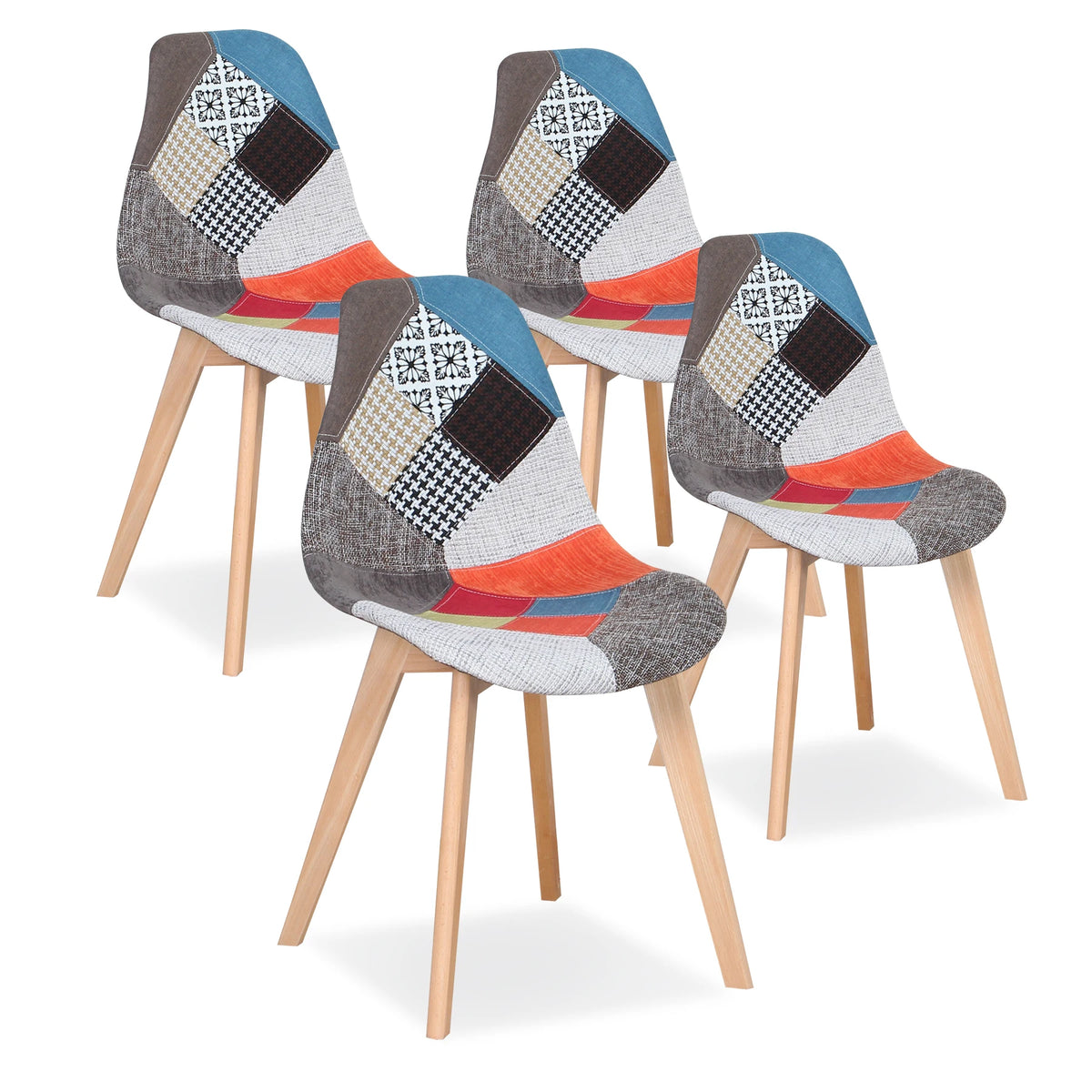 Set van 4 Nordic Patchwork Eetkamerstoelen – Moderne Comfortabele Stoelen voor Keuken en Woonkamer