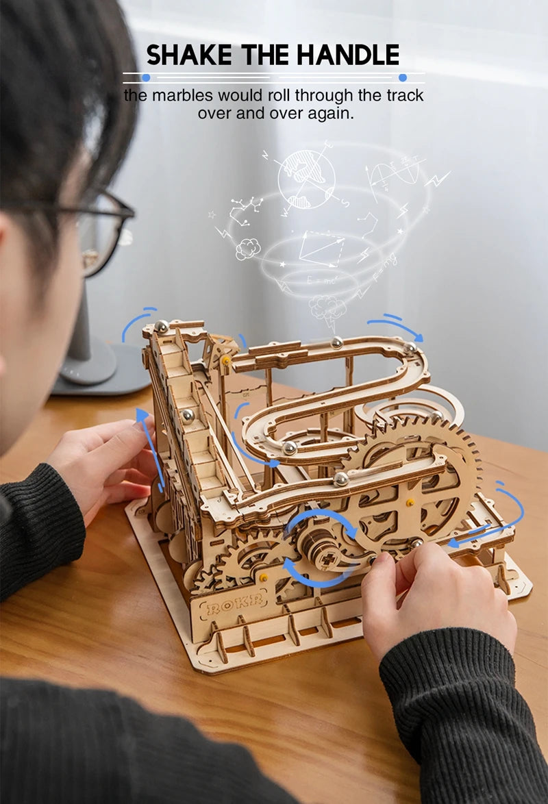 Houten Knikkerbaan Bouwset met Watermolen – DIY Houten Model voor Kinderen en Volwassenen – Creatieve Educatieve Speelset
