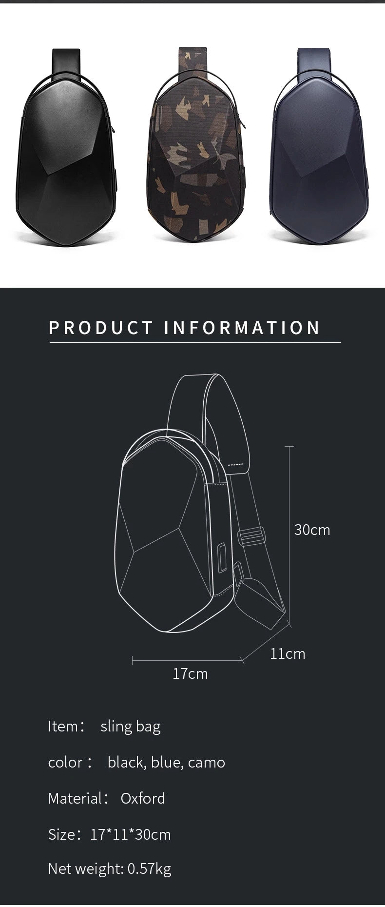 Draagbare Water‑Resistente Hard Shell Crossbody Schoudertas met USB‑Oplaadpoort – Reistas voor Mannen en Unisex Gebruik