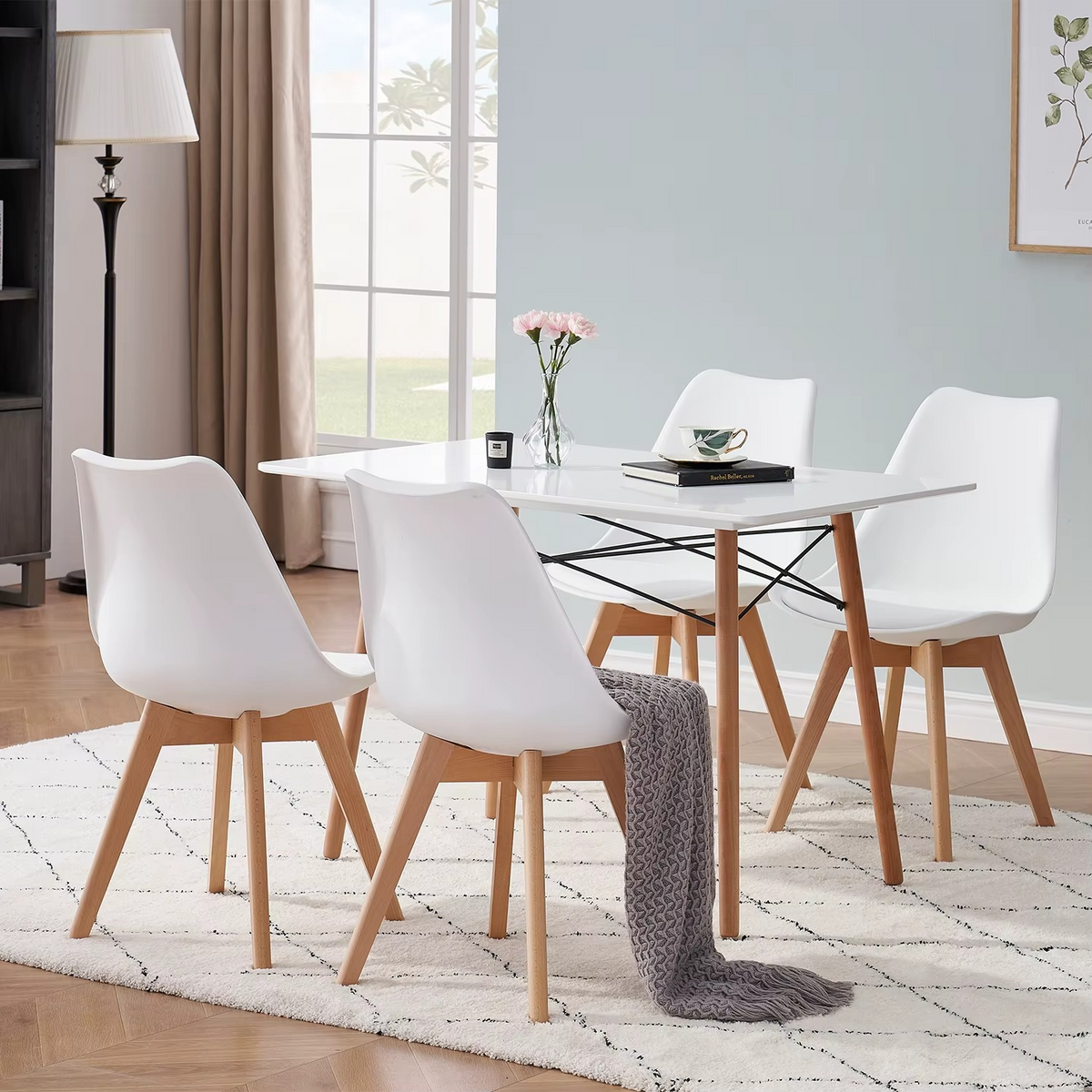 Set van 6 Eetkamerstoelen – Stoelen met Rugleuning & Beukenhouten Poten – Scandinavisch Design – Khaki