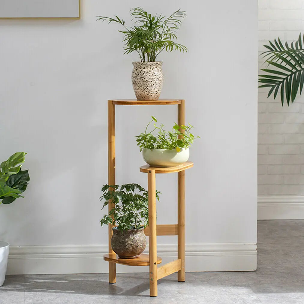 3-Laags Bamboe Plantenstandaard voor Binnen – Hoek Plantenrek voor Balkon, Woonkamer en Slaapkamer