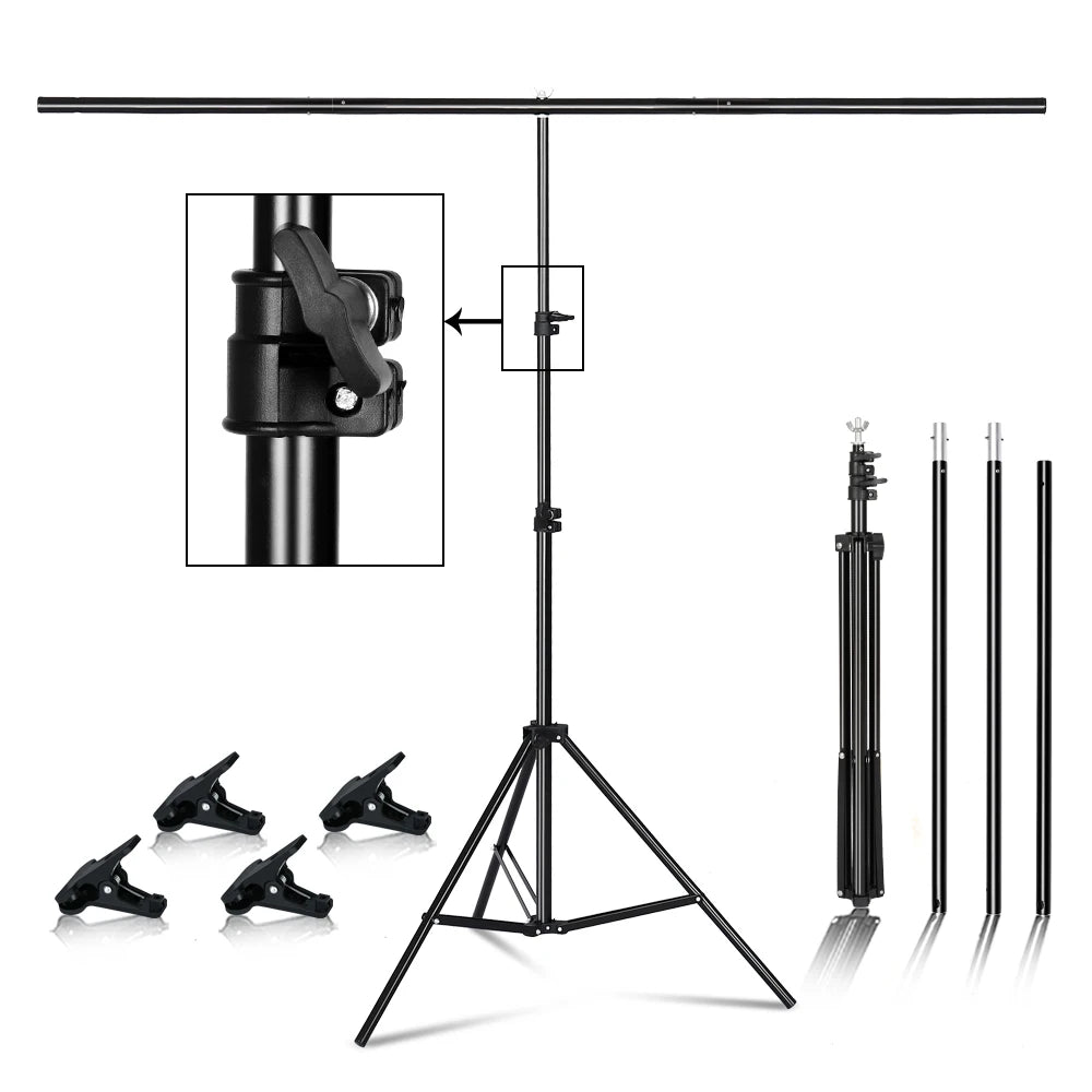 T-vormige Metalen Achtergrondstandaard – Verstelbare Fotostudio Frame voor Green Screen en Achtergronddoeken