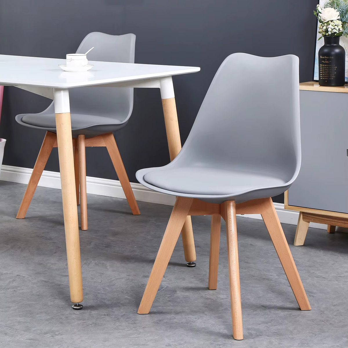 Set van 6 Eetkamerstoelen – Stoelen met Rugleuning & Beukenhouten Poten – Scandinavisch Design – Khaki