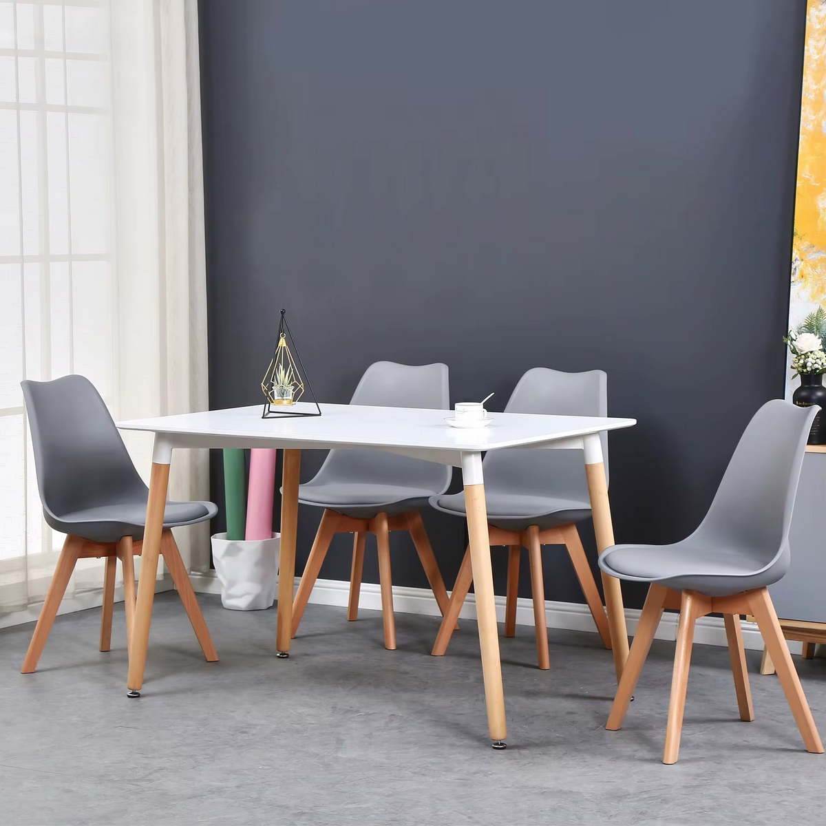 Set van 6 Eetkamerstoelen – Stoelen met Rugleuning & Beukenhouten Poten – Scandinavisch Design – Khaki