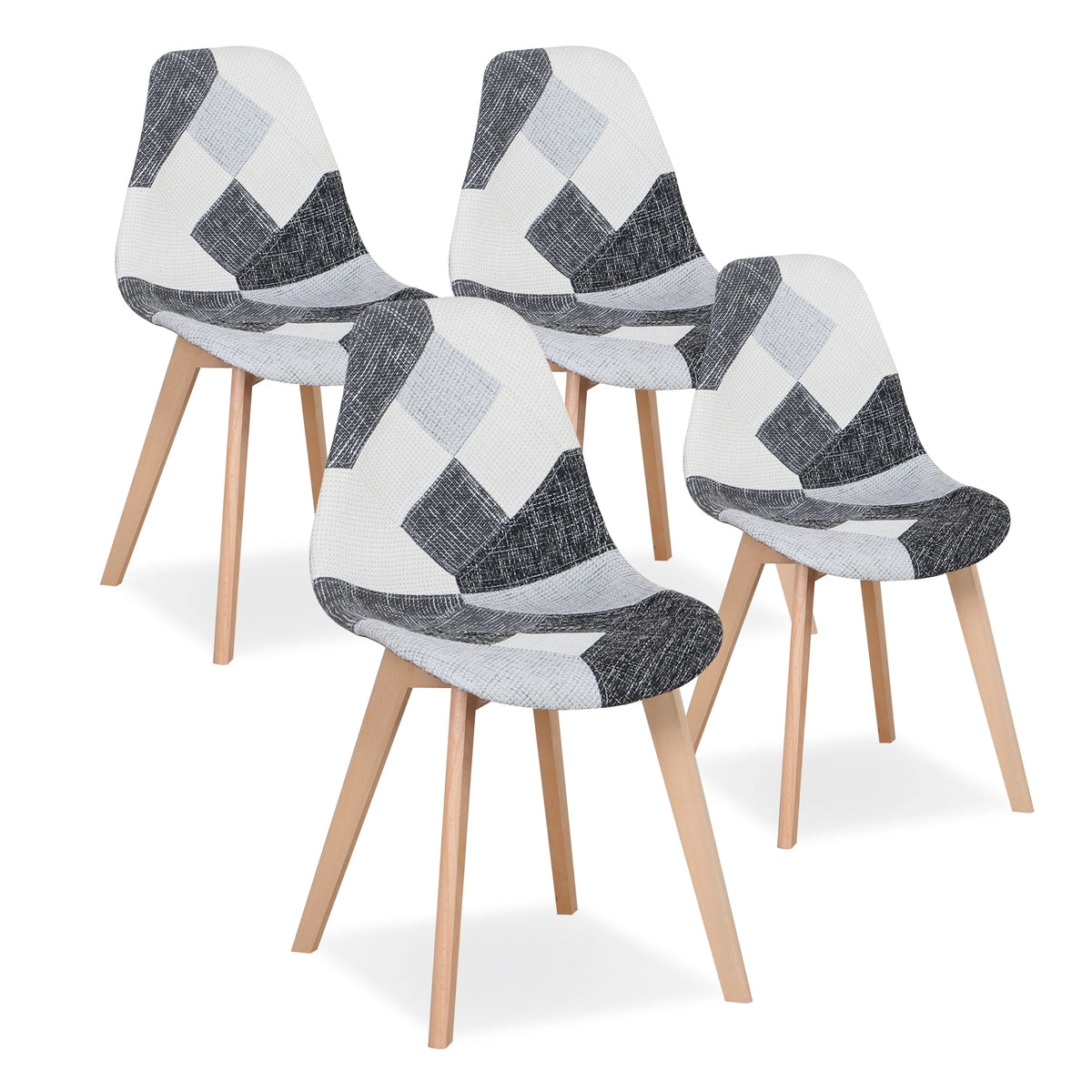 Set van 4 Nordic Patchwork Eetkamerstoelen – Moderne Comfortabele Stoelen voor Keuken en Woonkamer