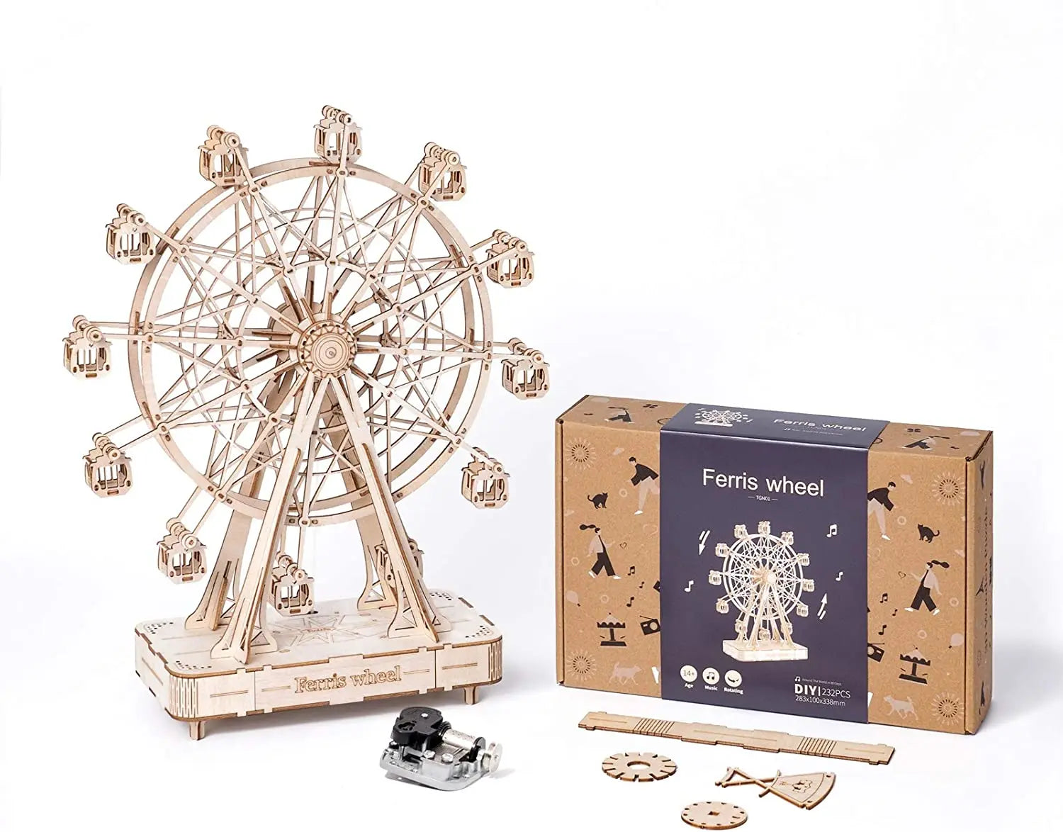 3D Houten Reuzenrad Bouwset – 232-Delig DIY Model met Muziekdoos – Mechanische Puzzel Cadeau voor Volwassenen en Tieners