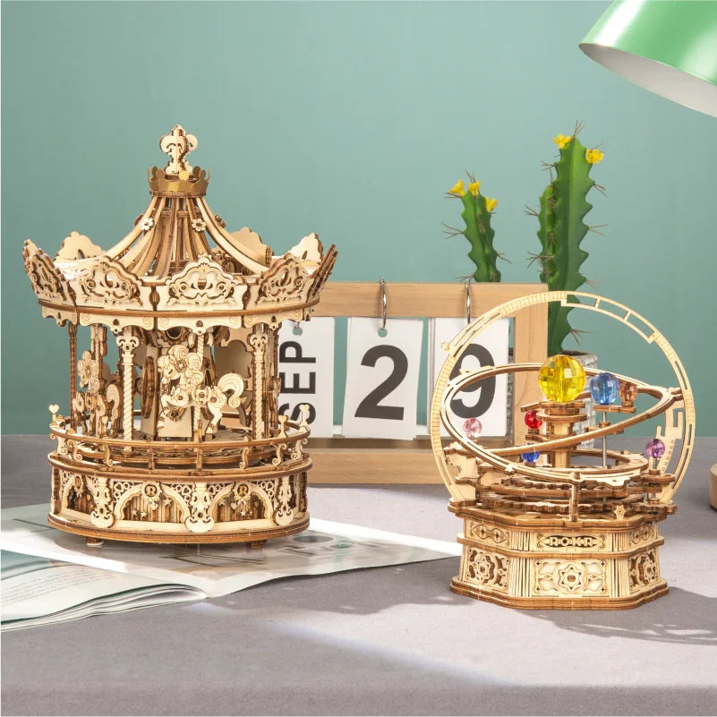 3D Houten Puzzel Carrousel Muziekdoos – DIY Bouwpakket voor Volwassenen en Kinderen – Creatief Cadeau