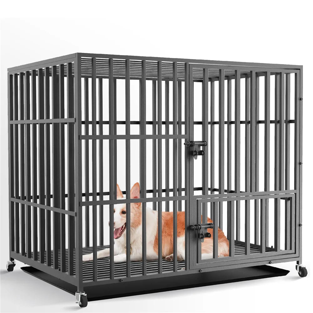 Stevige Hondenkooi met 3 Deuren en Wieltjes – Grote Metalen Hondenbench 37–46 Inch voor Grote Honden Binnen
