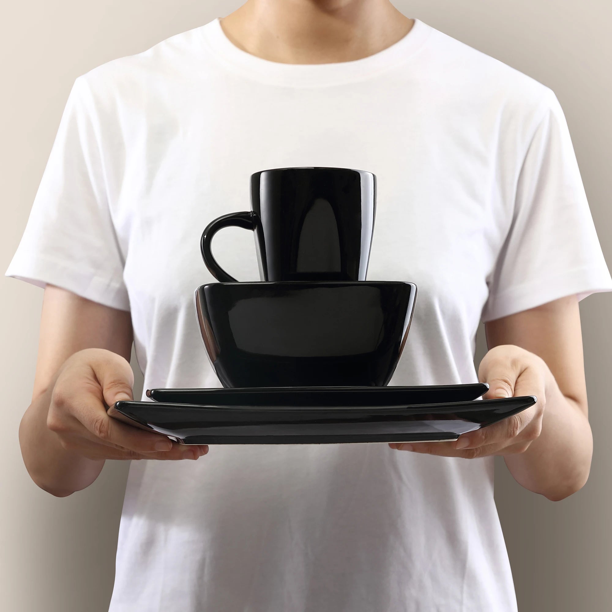 Zwart Serviesset Keramiek – 16, 32 of 48 Delige Moderne Vierkante Servies Set met Borden, Kommen en Mokken – Luxe Tafelservies