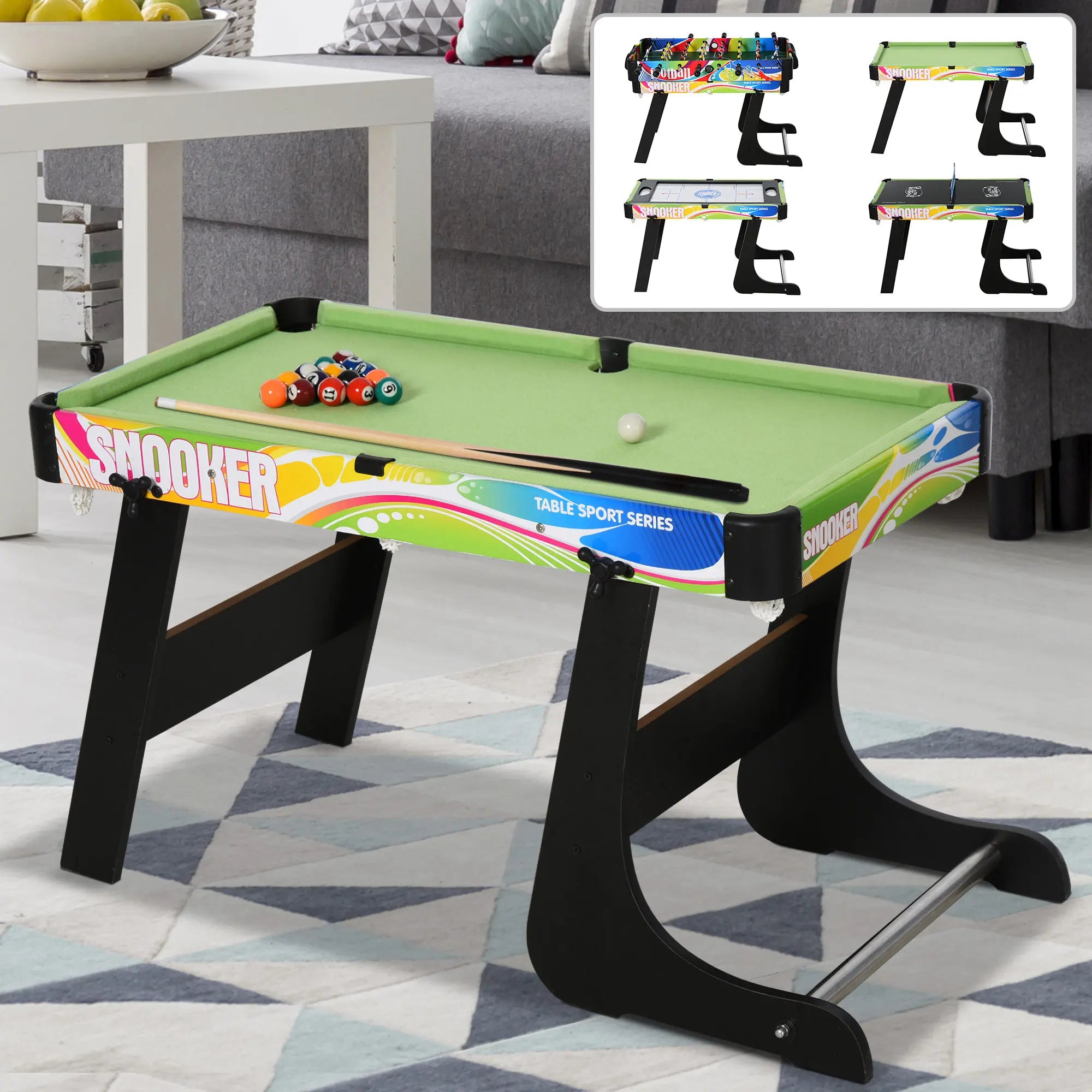 4-in-1 Multi-Game Tafel – Voetbal, Air Hockey, Biljart en Tafeltennis – Gezelschapsspel voor Kinderen en Volwassenen