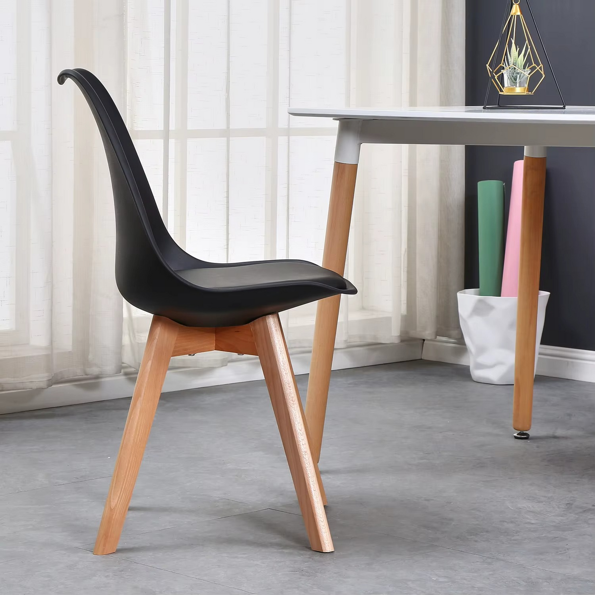 Set van 6 Eetkamerstoelen – Stoelen met Rugleuning & Beukenhouten Poten – Scandinavisch Design – Khaki