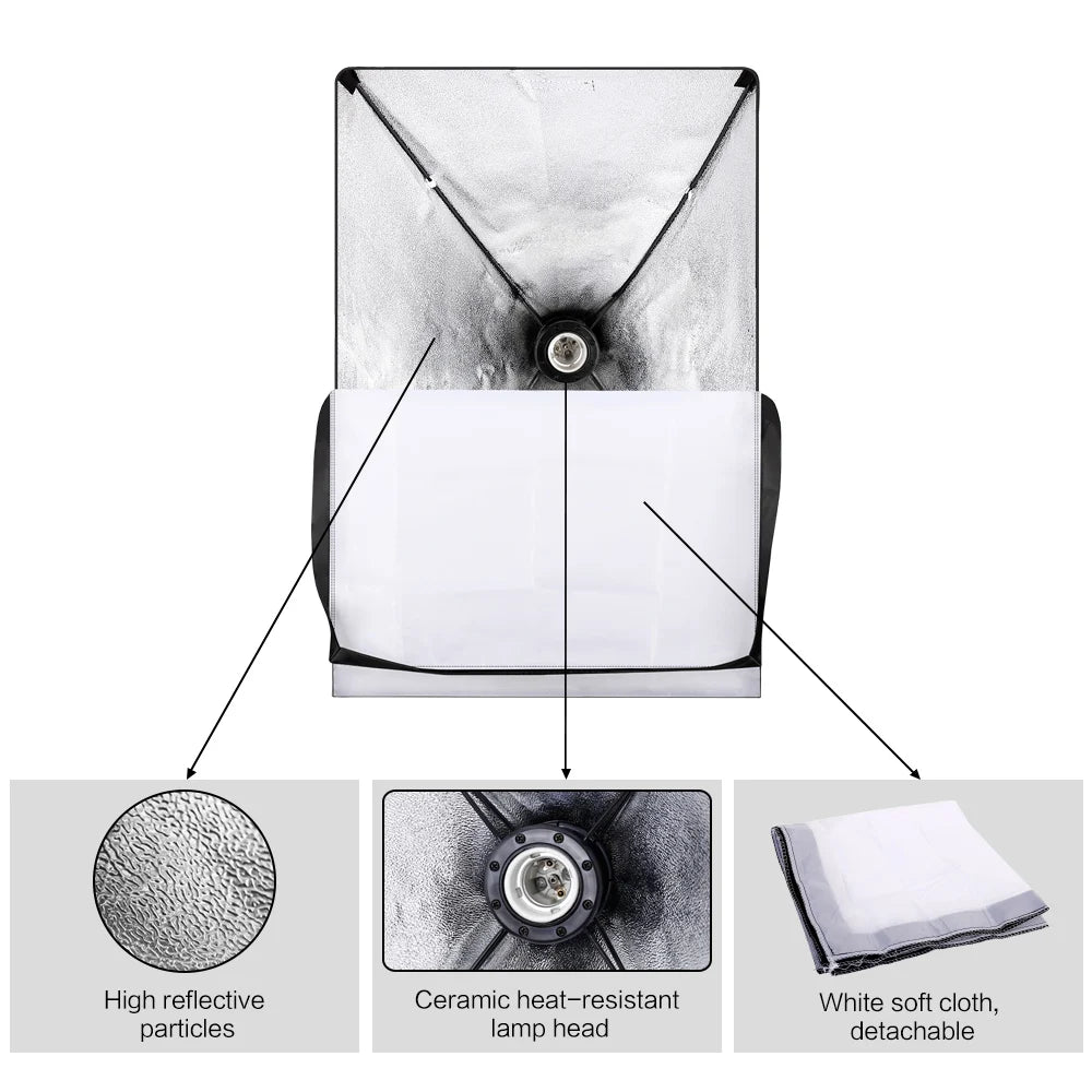 Professionele Fotostudio Softbox Set 2x 50x70 cm LED met Verstelbaar Statief – Studioverlichting voor Fotografie en Video
