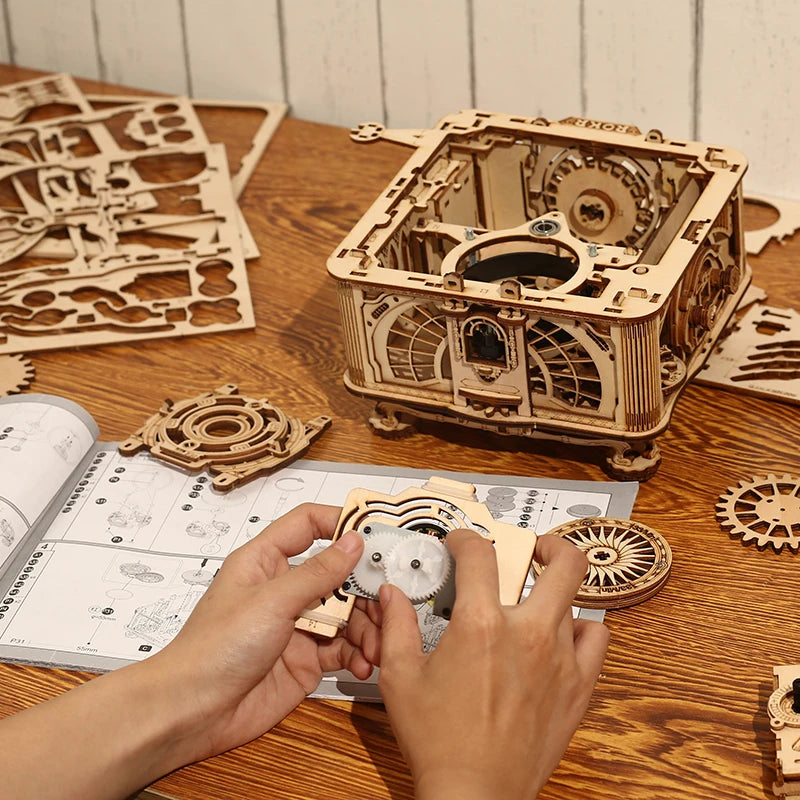 Houten Handmatige Grammofoon Puzzel – 424-delige 3-snelheden DIY Bouwpakket voor Kinderen en Hobbyisten