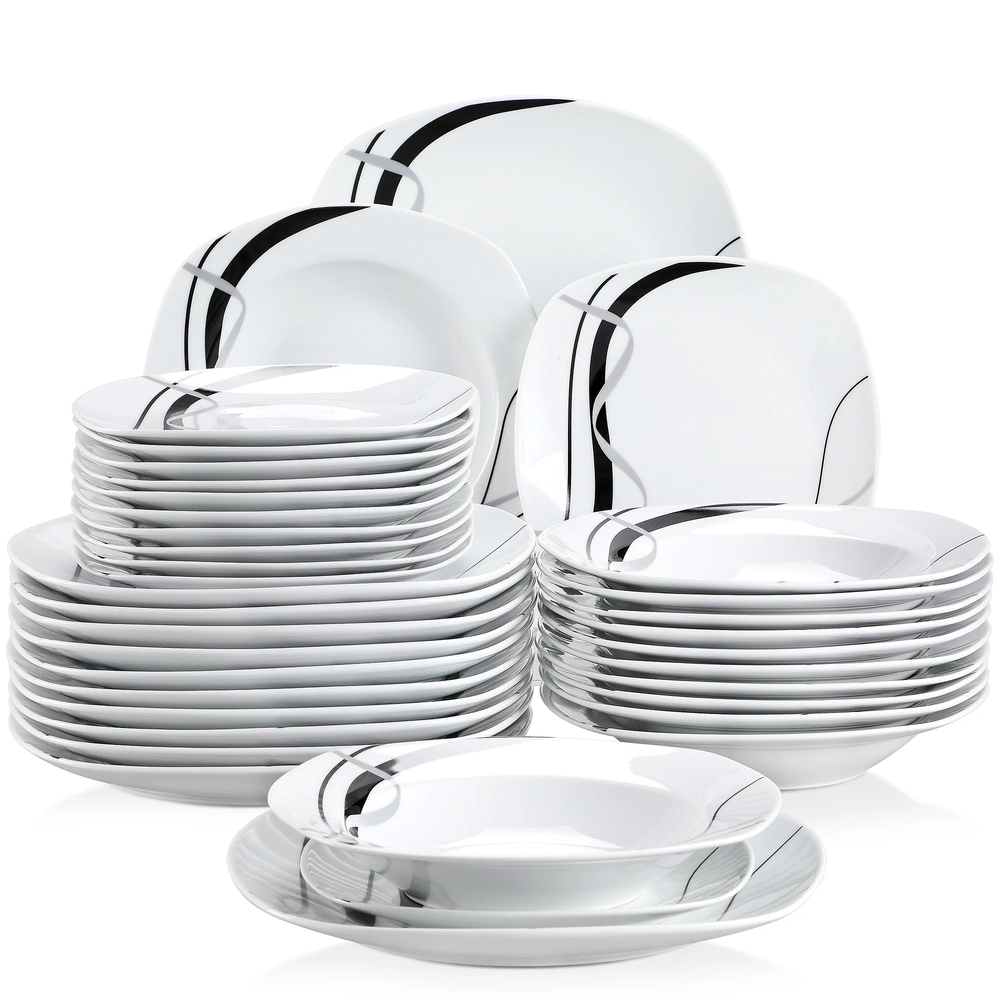 Porseleinen Serviesset 18/36-delig – Modern Keramisch Servies met Borden & Soepkommen – Vaatwasser- en Magnetronbestendig