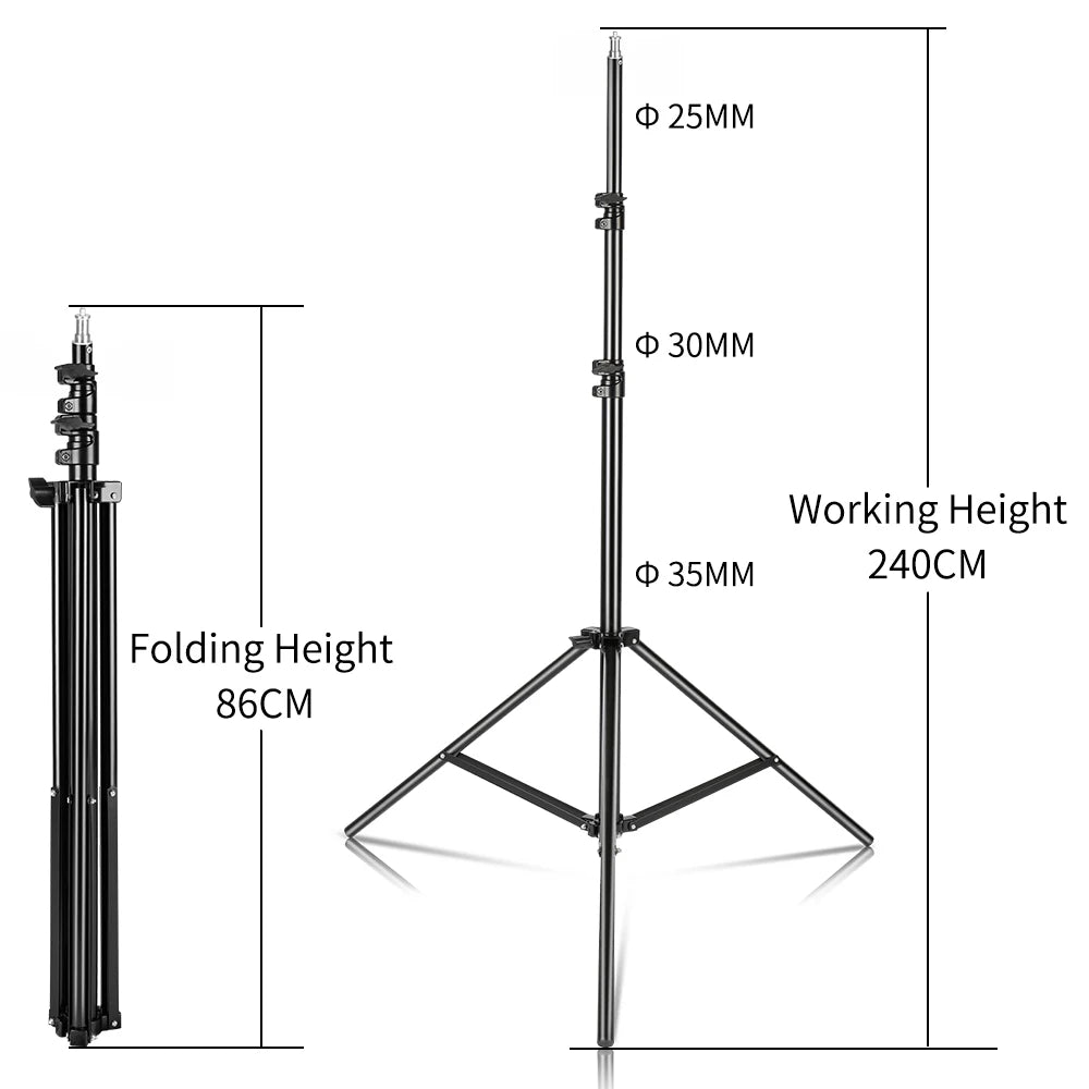 Professioneel 240 cm Fotostatief – Universele 1/4" Schroef voor Camera, Softbox & Studioverlichting – Lichtgewicht en Opvouwbaar