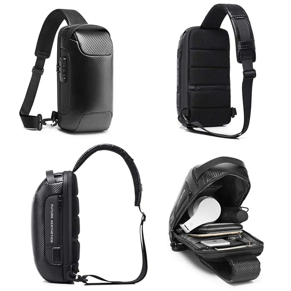Waterdichte Multifunctionele Heren Crossbody Tas met USB‑Oplaadpoort – Anti‑Diefstal Sling Schoudertas