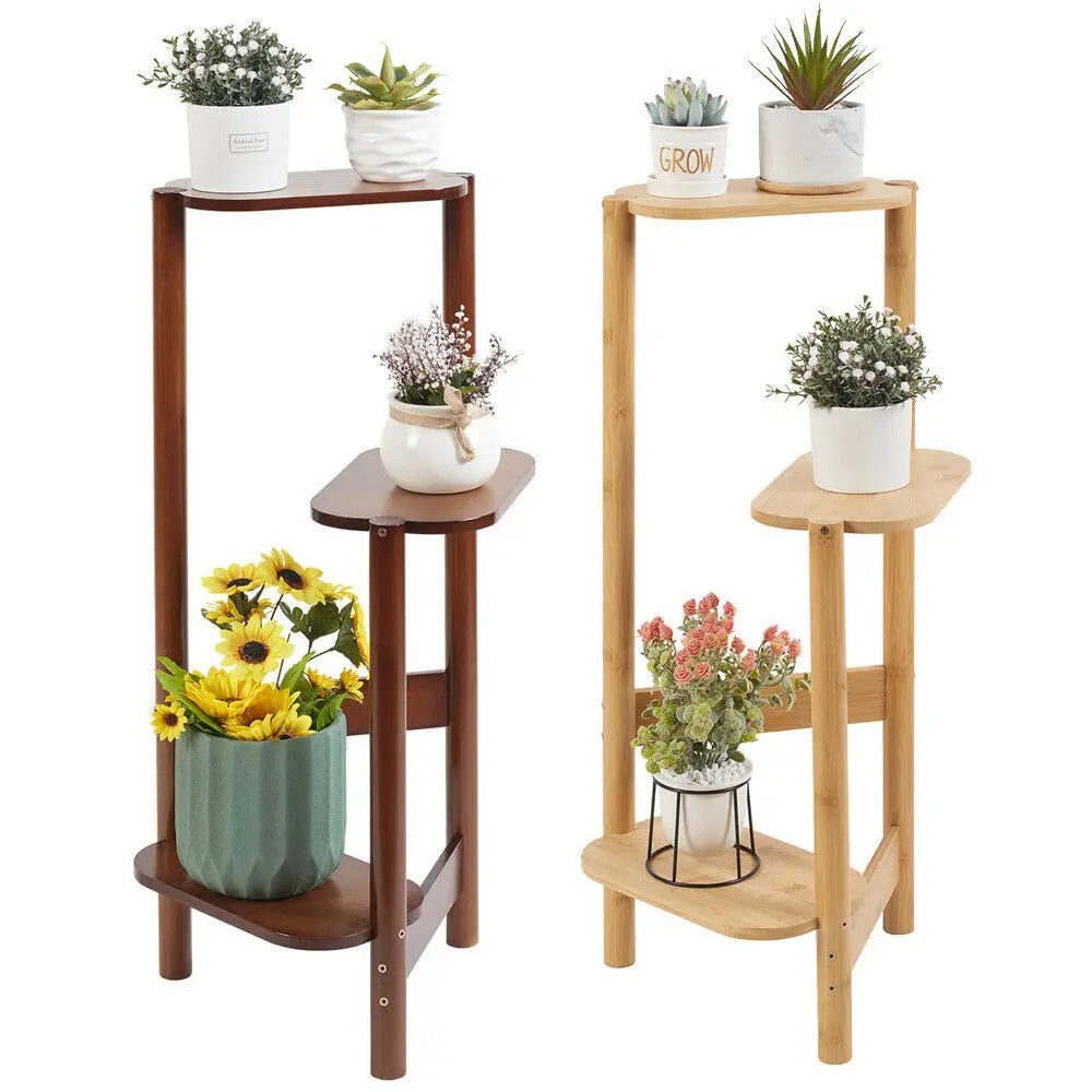 3-Laags Bamboe Plantenstandaard voor Binnen – Hoek Plantenrek voor Balkon, Woonkamer en Slaapkamer