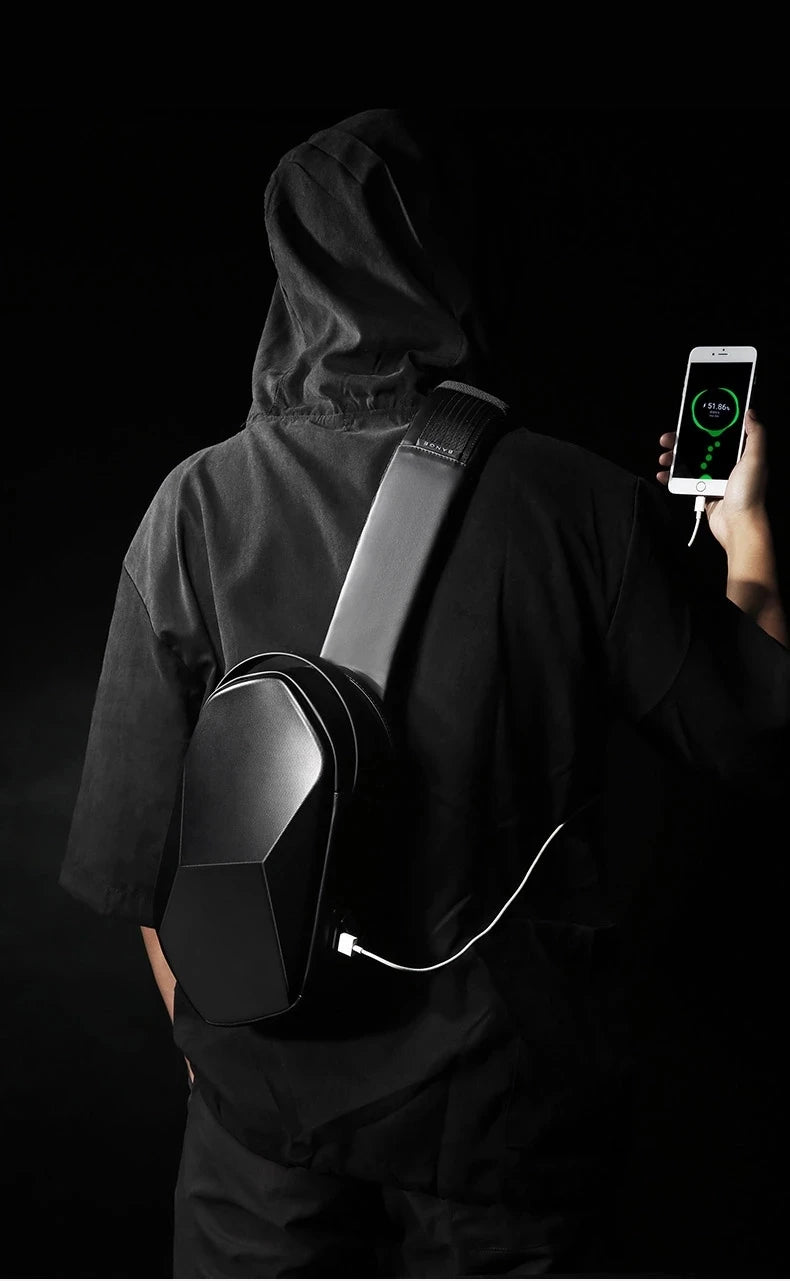 Hard Shell Waterdichte USB Oplaadbare Sling Bag – Crossbody Chest Bag voor Mannen & Unisex Reis‑Schoudertas