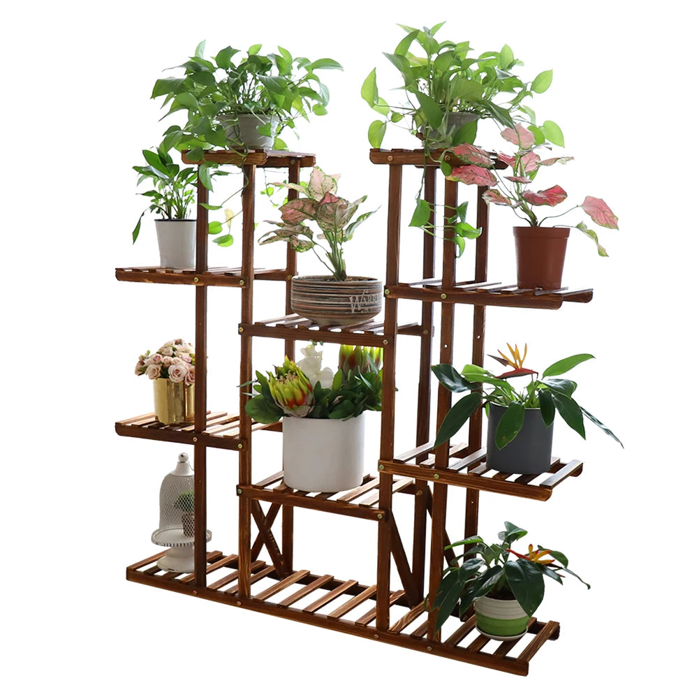 Houten Plantenrek 9 Niveaus – Grote Plantenstandaard voor Binnen & Buiten