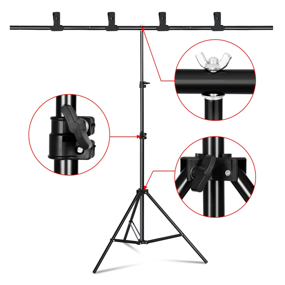 T-vormige Metalen Achtergrondstandaard – Verstelbare Fotostudio Frame voor Green Screen en Achtergronddoeken
