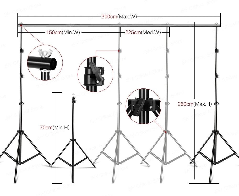 Fotografie Reflector Set 2,6x3M – 5-in-1 Softbox, Paraplu’s, Achtergrondstandaard en LED Studioverlichting voor Professionele Foto’s