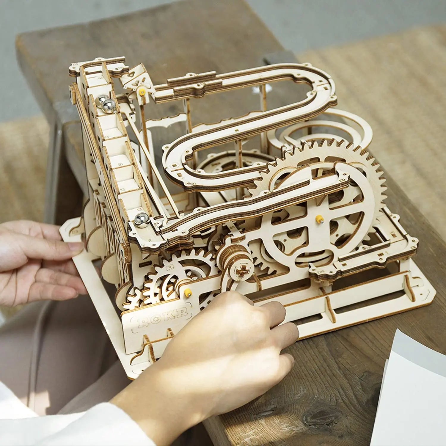 Houten Knikkerbaan Bouwset met Watermolen – DIY Houten Model voor Kinderen en Volwassenen – Creatieve Educatieve Speelset