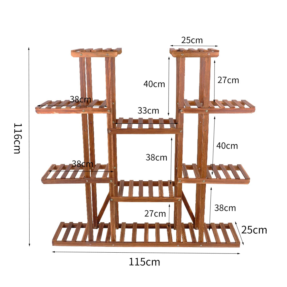 Houten Plantenrek 9 Niveaus – Grote Plantenstandaard voor Binnen & Buiten