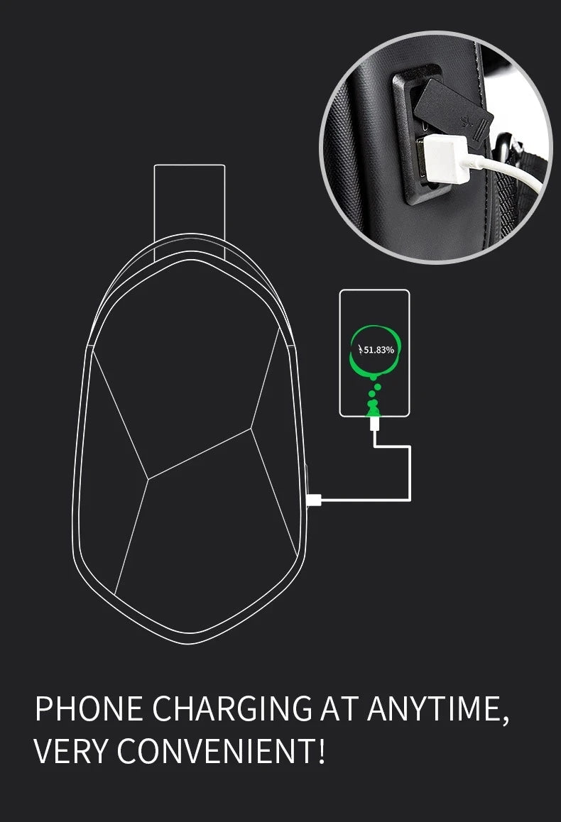 Hard Shell Waterdichte USB Oplaadbare Sling Bag – Crossbody Chest Bag voor Mannen & Unisex Reis‑Schoudertas