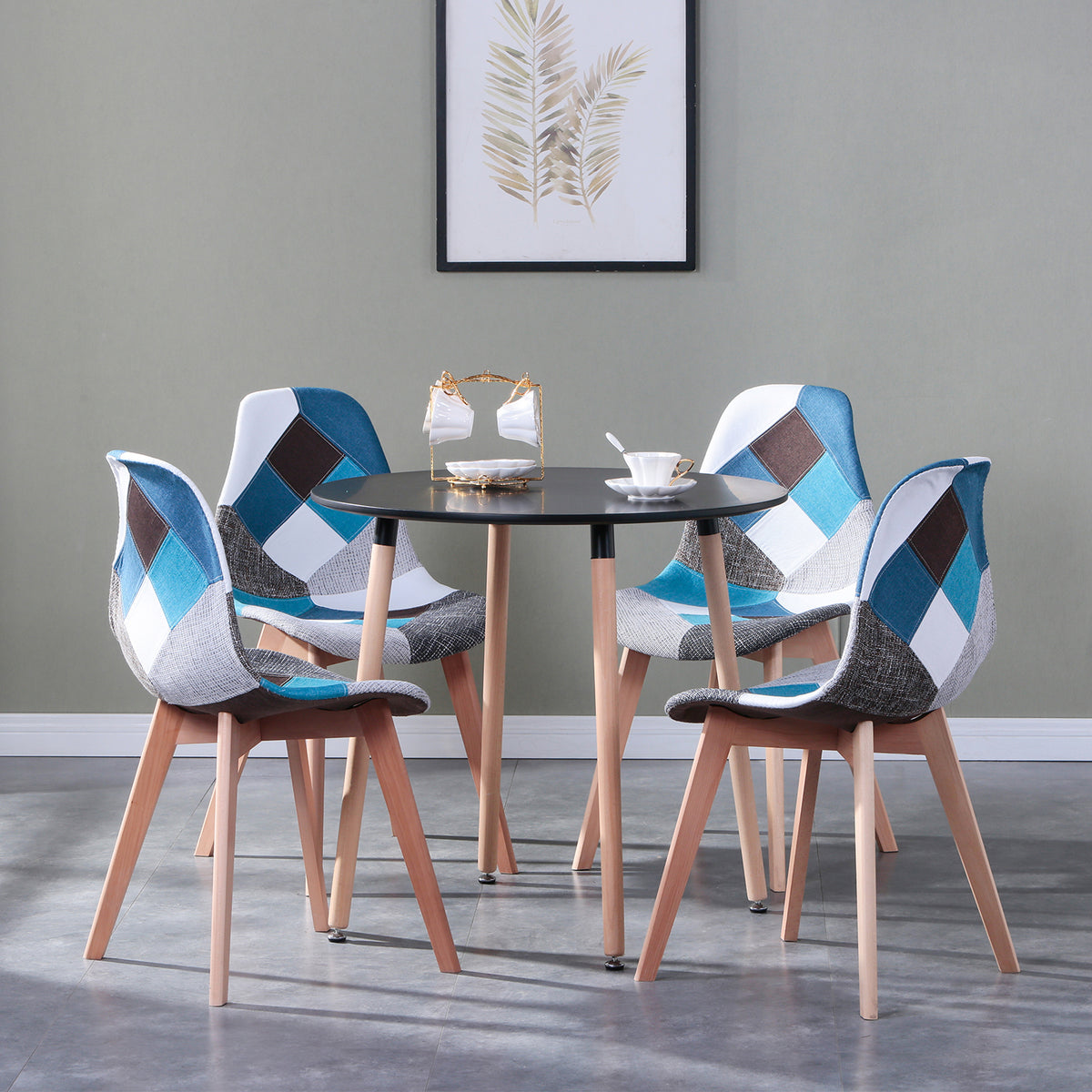 Set van 4 Nordic Patchwork Eetkamerstoelen – Moderne Comfortabele Stoelen voor Keuken en Woonkamer