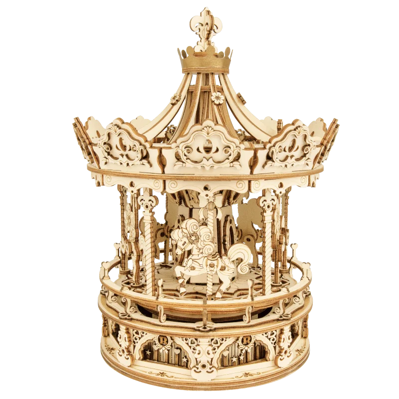 3D Houten Puzzel Carrousel Muziekdoos – DIY Bouwpakket voor Volwassenen en Kinderen – Creatief Cadeau