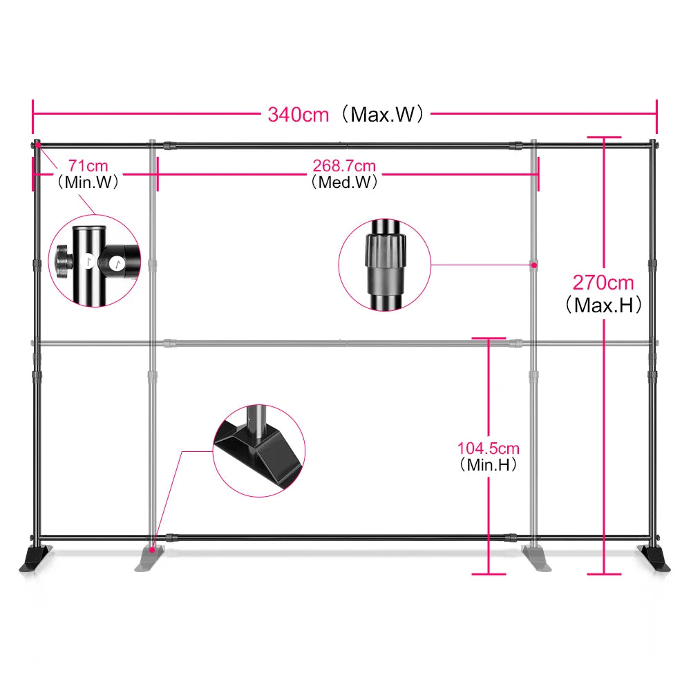 Dubbele Crossbar Fotografie Achtergrondstandaard – Verstelbaar 3x2,4m Backdrop Frame voor Studio, Video en Greenscreen