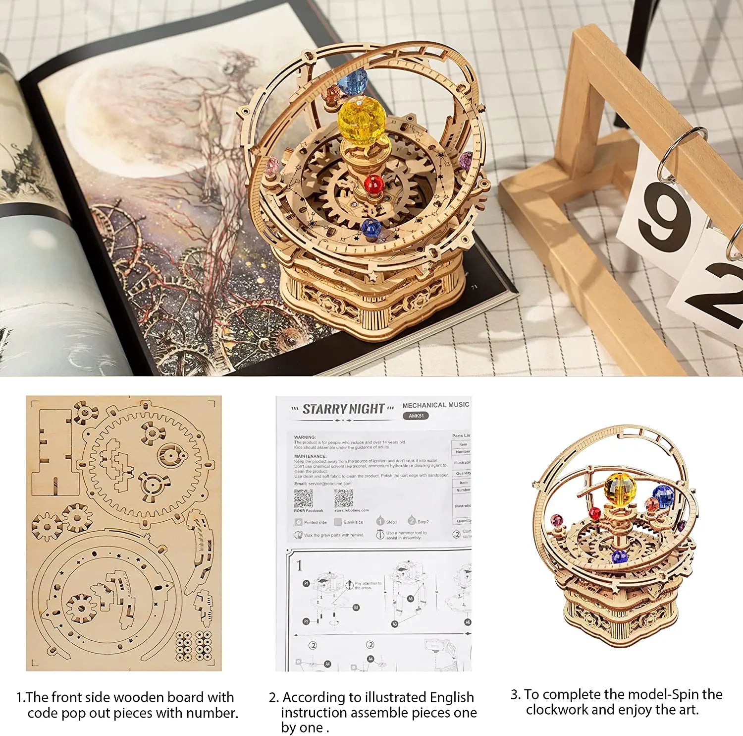 DIY 3D Houten Muziekdoos Bouwpakket – Sterrennacht Model – Creatief Houten Model Voor Kinderen en Volwassenen