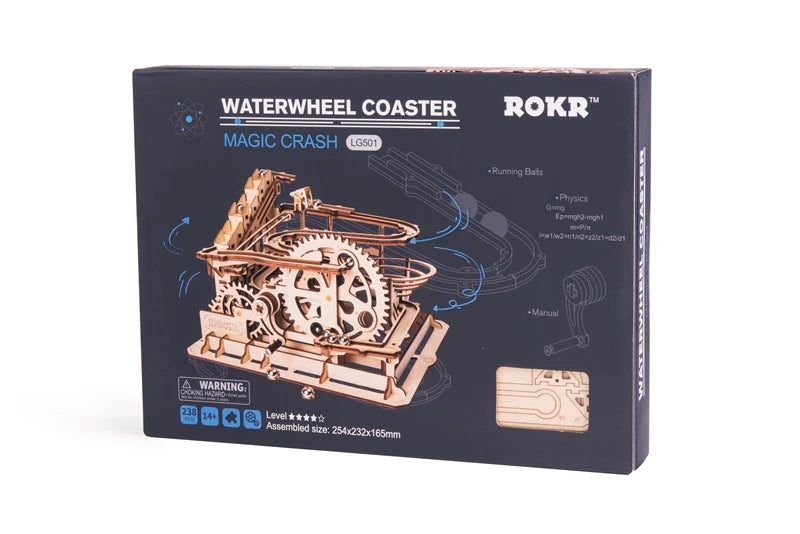Houten Knikkerbaan Bouwset met Watermolen – DIY Houten Model voor Kinderen en Volwassenen – Creatieve Educatieve Speelset