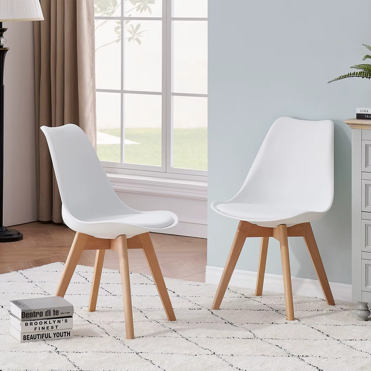 Set van 6 Eetkamerstoelen – Stoelen met Rugleuning & Beukenhouten Poten – Scandinavisch Design – Khaki