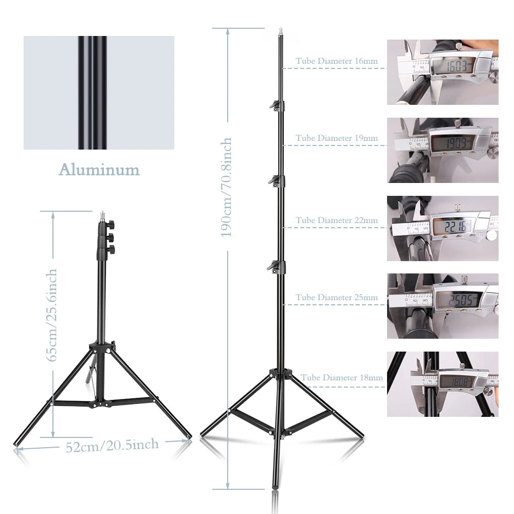 Draagbaar Selfie Lichtstatief 37–200 cm – Verstelbaar Tripod voor Smartphone, Camera en LED Ringlicht