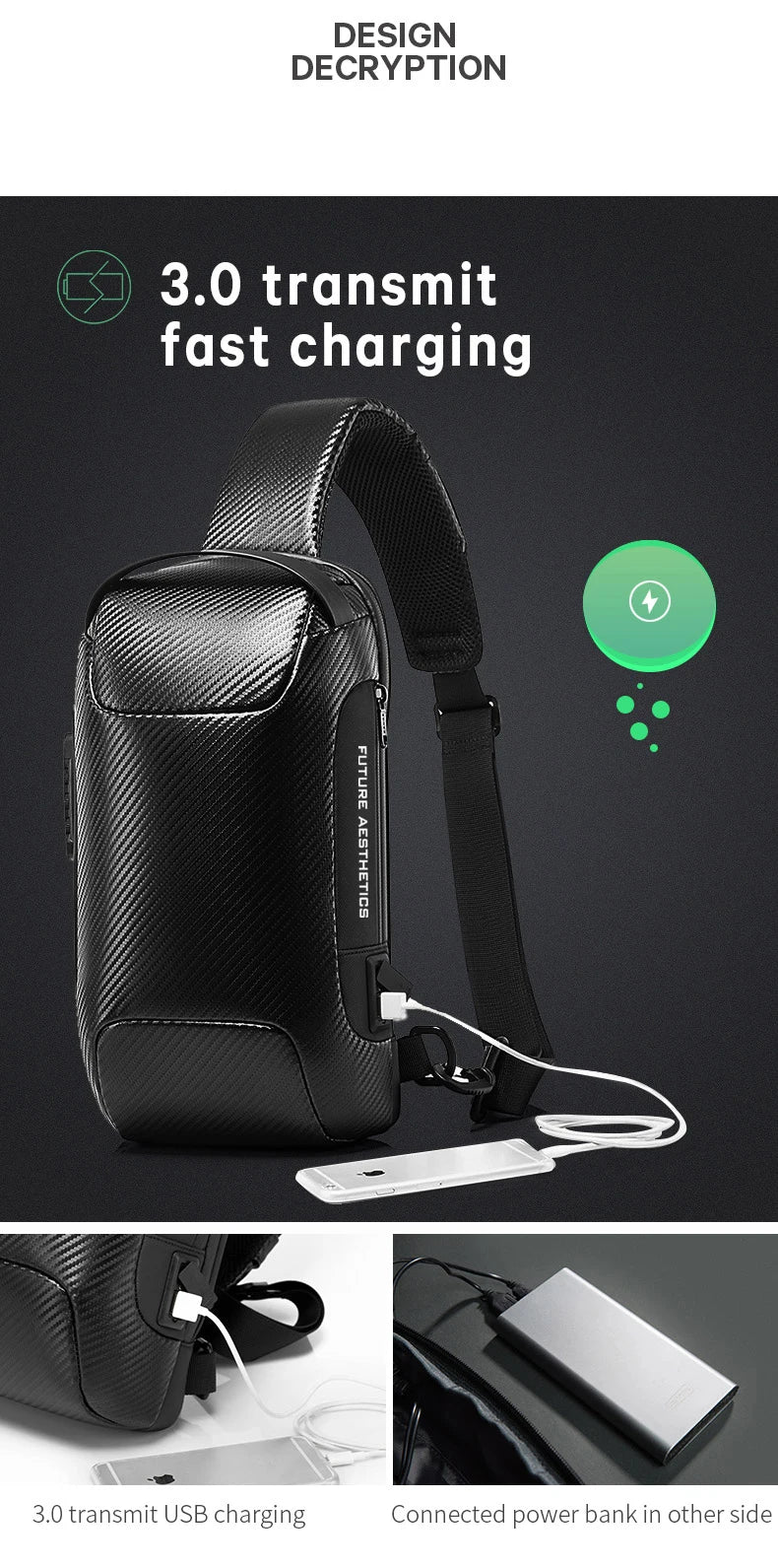 Waterdichte Multifunctionele Heren Crossbody Tas met USB‑Oplaadpoort – Anti‑Diefstal Sling Schoudertas