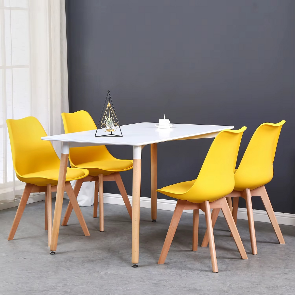 Set van 6 Eetkamerstoelen – Stoelen met Rugleuning & Beukenhouten Poten – Scandinavisch Design – Khaki